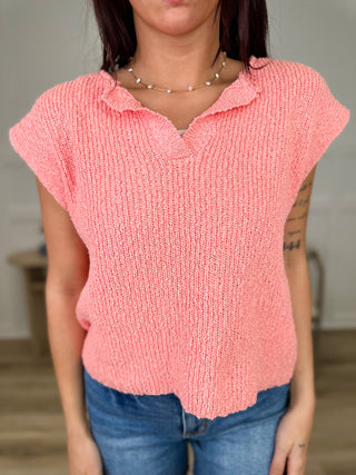Sitting Lakeside Cotton Short Sleeve Avery Mae Sweater Top - Multiple Colors