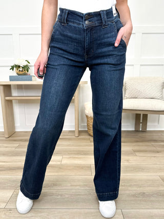 Judy Blue Maisie High-Rise Wide Leg Jeans - Dark Wash (Double Button, Non-Distressed)