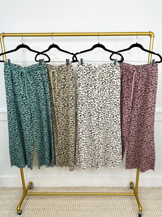 Easel Wild At Heart High Rise Cotton Wide Leg Leopard Bottoms - 5 colors!