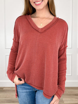 Zenana The Way You Should Ribbed Long Sleeve Avery Mae Top - Multiple Colors