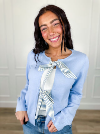 Hem & Thread All the Time Cotton Blend Long Sleeve Blue Cardigan
