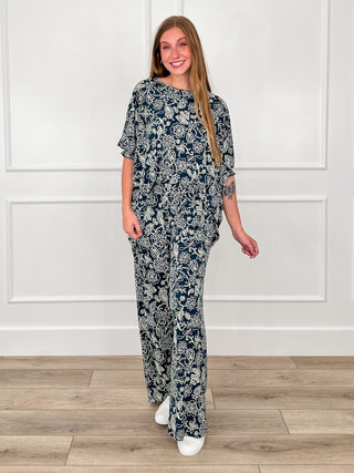 Dear Scarlett Didn't You Stay High-Rise Wide Leg Blue Set