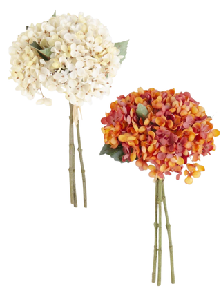 Two-tone hydrangea bundle set: orange maroon and cream white bouquets