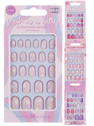 Kids press-on nails set with pastel ombré and star accents, 24 nails