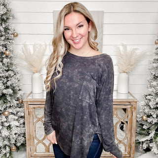 Begin White Birch Rayon Blend Long Sleeve Charcoal Top