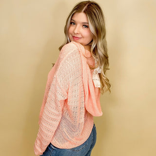 Hem & Thread Devoted to You Knit Long Sleeve Cantaloupe Hooded Sweater Top