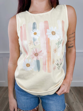 Spring Brushstrokes Cotton Yellow Avery Mae Graphic Tank Top