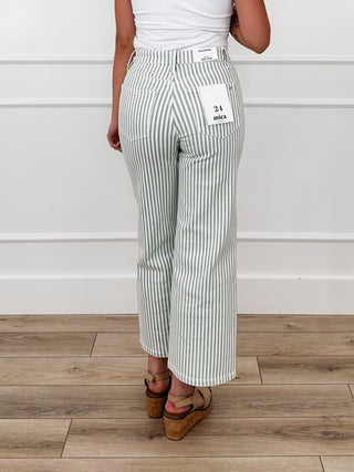 Mica Hailey High-Rise Wide Leg Cropped Jeans - Green (Non-Distressed)