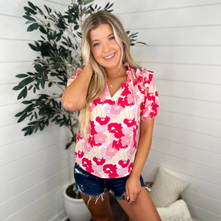 Wanting Flowers Short Sleeve Pink Avery Mae Top