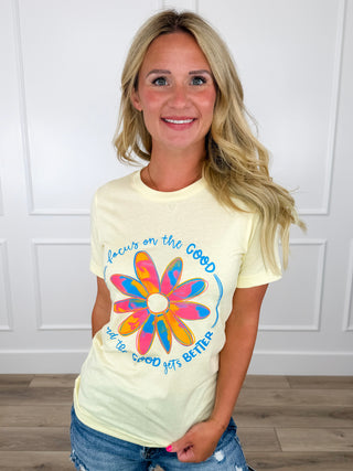 The Good Gets Better Cotton Blend Short Sleeve Yellow Avery Mae Graphic Tee Shirt (Bella+Canvas)