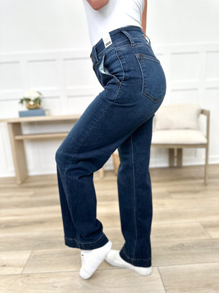 Judy Blue Maisie High-Rise Wide Leg Jeans - Dark Wash (Double Button, Non-Distressed)