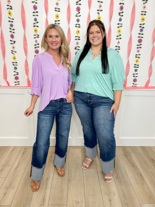 Risen Hadley Mid-Rise Wide Leg Jeans - Dark Wash (Cuffed, Non-Distressed)