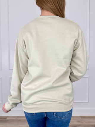 Phantom Wrangler Cotton Blend Long Sleeve Sand Avery Mae Graphic Crewneck Sweatshirt (Gildan)