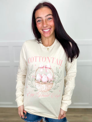 Egg Hunt Club Cotton Long Sleeve Cream Avery Mae Graphic Tee Shirt