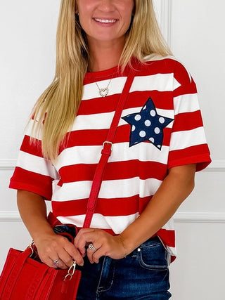 Red White & Cute as Can Be Cotton Blend Short Sleeve Avery Mae Top