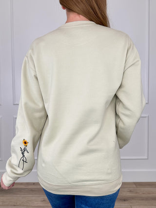 Give Them a Smile Cotton Blend Long Sleeve Sand Avery Mae Graphic Crewneck Sweatshirt (Gildan)
