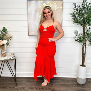 coral fitted maxi dress Coral Maxi Dress With Sweetheart Neckline And Slit