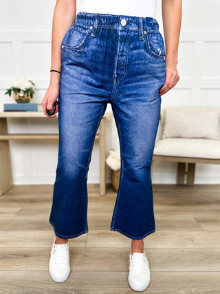 Dear Scarlett New Beginnings High-Rise Cotton Blend Bootcut Dark Wash Bottoms