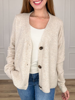 Sew In Love Getting Prepared Knit Long Sleeve Oatmeal Button Up Cardigan