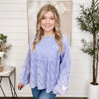 Easel That's the Truth Cotton Long Sleeve Periwinkle Top