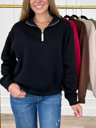Zenana Basic Cotton Blend Long Sleeve Quarter Zip Pullover Sweatshirt - Multiple Colors