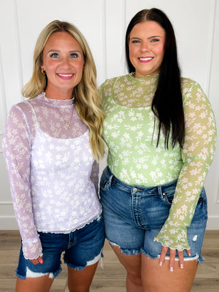 Avery Mae Floral Illusions Sheer Mesh Long Sleeve Top - Multiple Colors