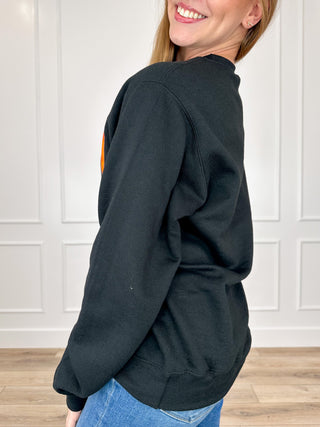 Ghostly Whispers Cotton Blend Long Sleeve Black Avery Mae Graphic Crewneck Sweatshirt