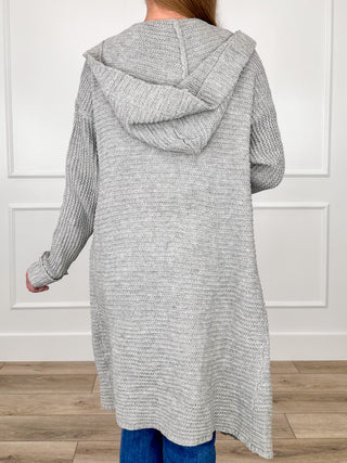 Michelle Mae Always Be There Knit Long Sleeve Grey Hooded Cardigan