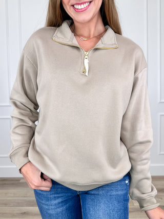 Zenana Basic Cotton Blend Long Sleeve Quarter Zip Pullover Sweatshirt - Multiple Colors