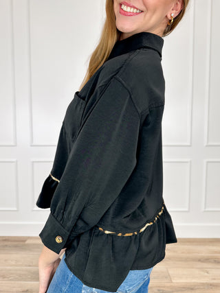 Sew in Love It All Matters Lightweight 3/4 Sleeve Black Button Up Top