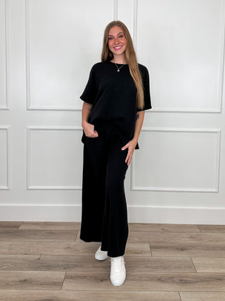 Tell Me This high-rise knit wide-leg pants in black, relaxed wide legs and elastic waistband