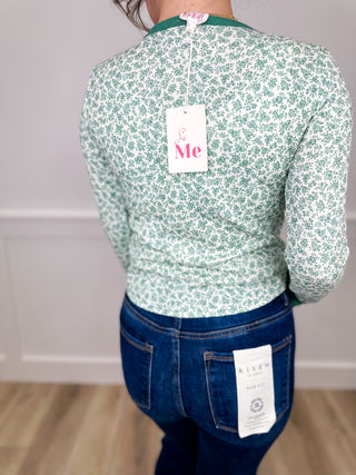 Happy Hues Cotton Blend Long Sleeve Floral Avery Mae Mom Cropped Top