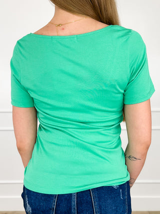 Basic Talkin' This & That Rayon Blend Short Sleeve Green Avery Mae Top