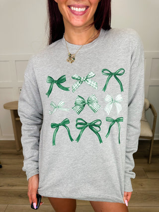 Giving Bow Envy Cotton Blend Long Sleeve Grey Avery Mae Graphic Crewneck Sweatshirt