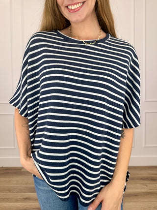 Dismissing You Knit Short Sleeve Blue Avery Mae Top