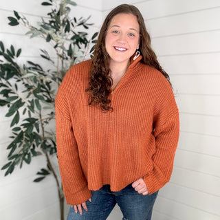 Sew In Love With Your Closet Knit Long Sleeve Orange Quarter Zip Sweater Top