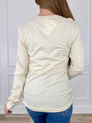Feline Spook-tacular Cotton Long Sleeve Cream Avery Mae Graphic Tee Shirt (Bella+Canvas)