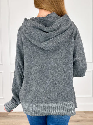 Don't Wait Knit Long Sleeve Grey Avery Mae Hooded Sweater Top