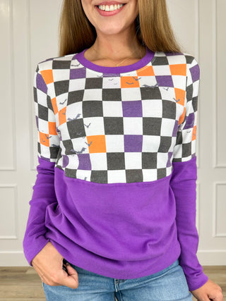 Michelle Mae Hanging Around Cotton Blend Long Sleeve Purple Top