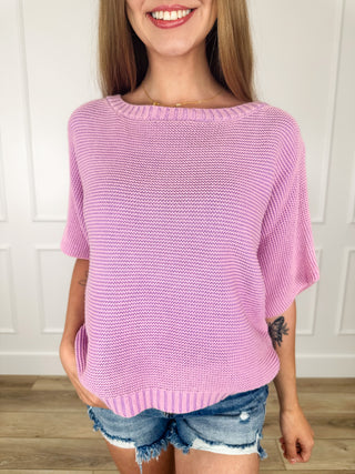 Leveling Up Cotton Short Sleeve Avery Mae Sweater Top - Multiple Colors
