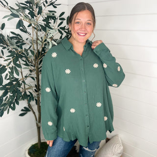 It Could Be Luck Cotton Long Sleeve Green Avery Mae Button Up Top