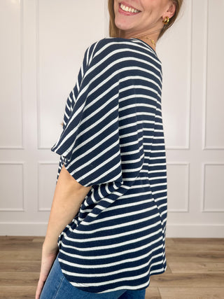 Dismissing You Knit Short Sleeve Blue Avery Mae Top