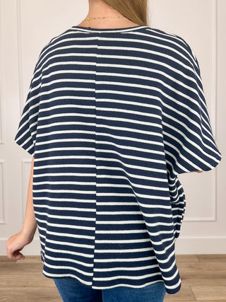 Dismissing You Knit Short Sleeve Blue Avery Mae Top