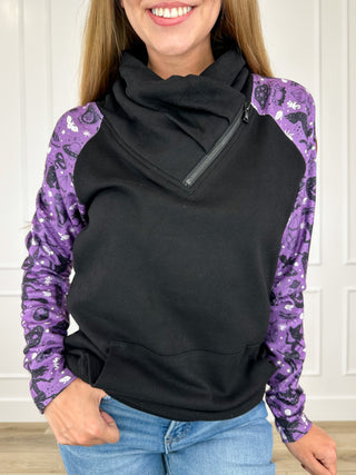 Michelle Mae Hocus Pocus Cotton Blend Long Sleeve Black Cowl Neck Sweatshirt