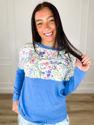 Happiest at Home Cotton Blend Long Sleeve Blue Avery Mae Top