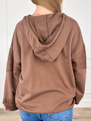 Easel Tell Me Anything Cotton Blend Long Sleeve Brown Hooded Top