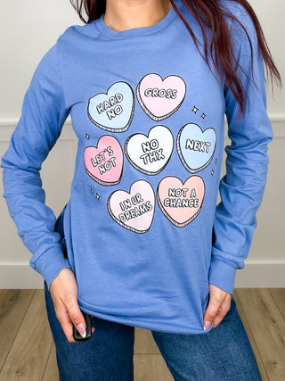 Sour Hearts Club Cotton Long Sleeve Blue Avery Mae Graphic Tee Shirt