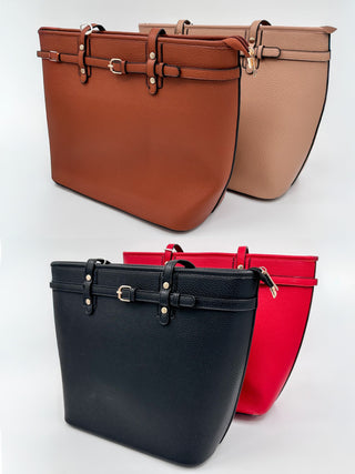 Faux leather shoulder bag set in multiple colors, with matching crossbody straps