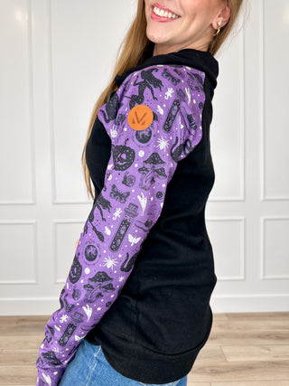 Michelle Mae Hocus Pocus Cotton Blend Long Sleeve Black Cowl Neck Sweatshirt
