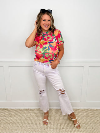 Like You Do Sheer Mesh Short Sleeve Pink Avery Mae Top